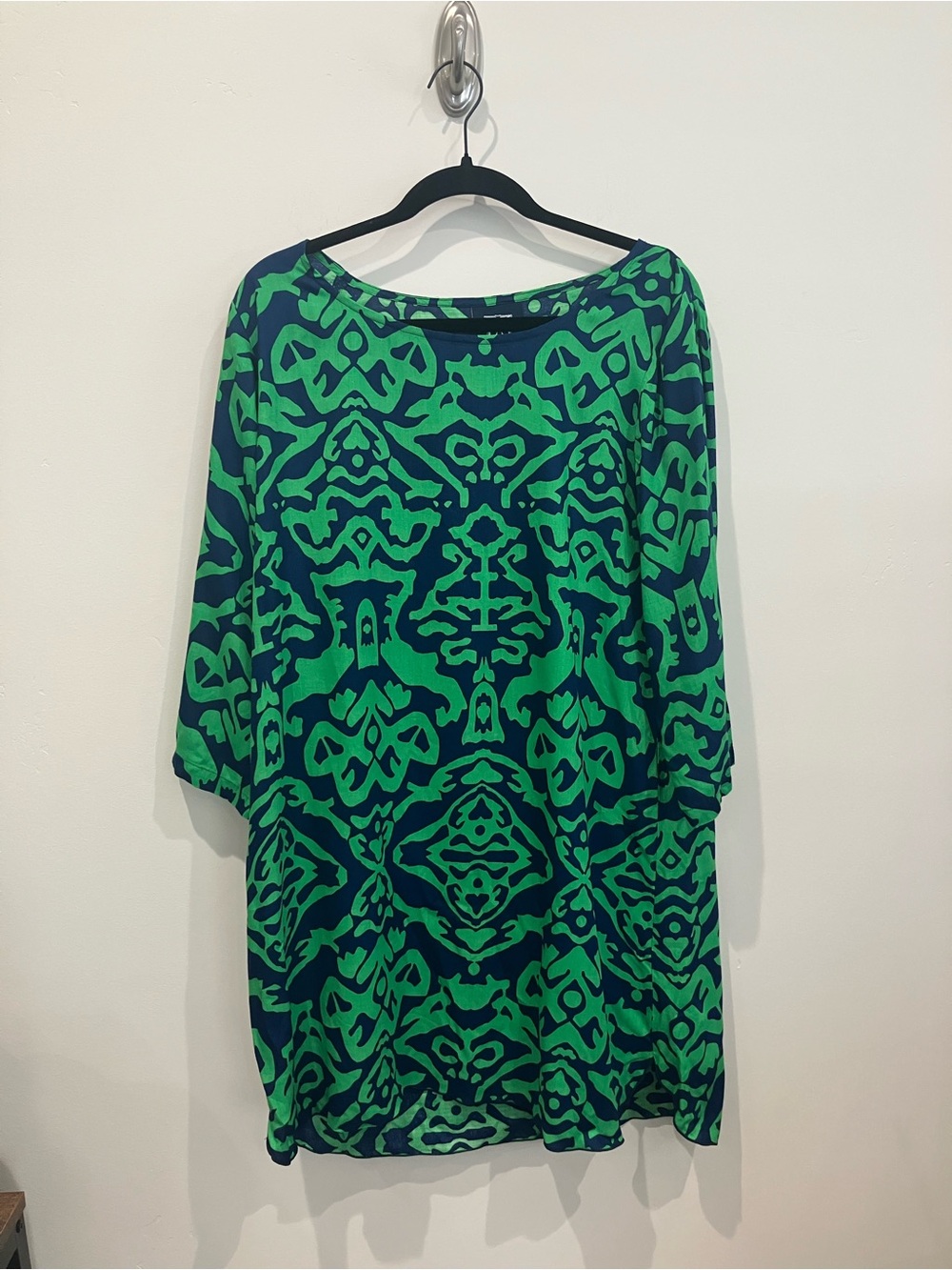 escapada Navy and Bright Green Geometric Abstract Dress or Top